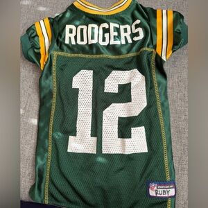 NFL Green and Yellow Mesh Football Jersey Patch Detail Dog size Large Rodgers 12